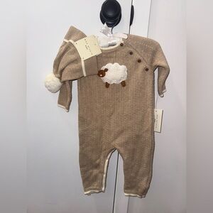 Max Studio Sheep Tan Sweater Baby Footie with Hat Gender Neutral